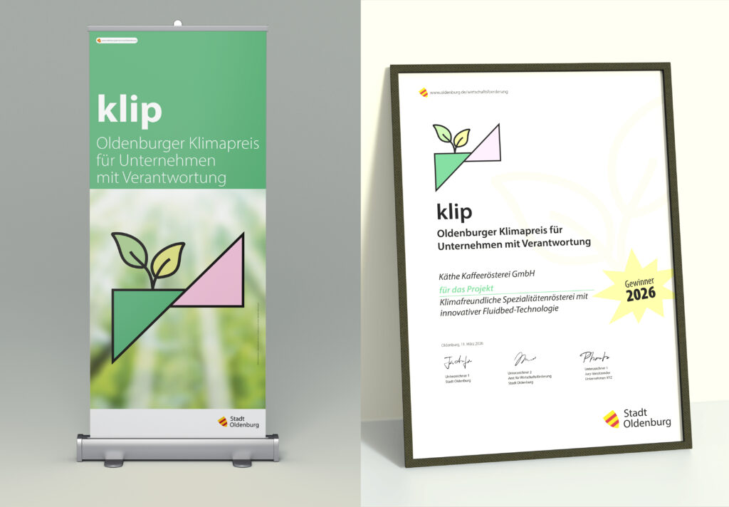 Rollup-Banner und Urkunde für Klimapreis Oldenburg